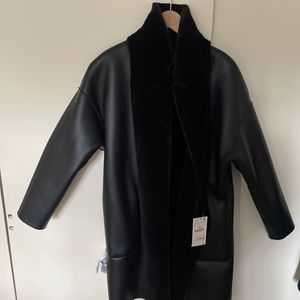Zara Reversible black faux leather faux fur coat